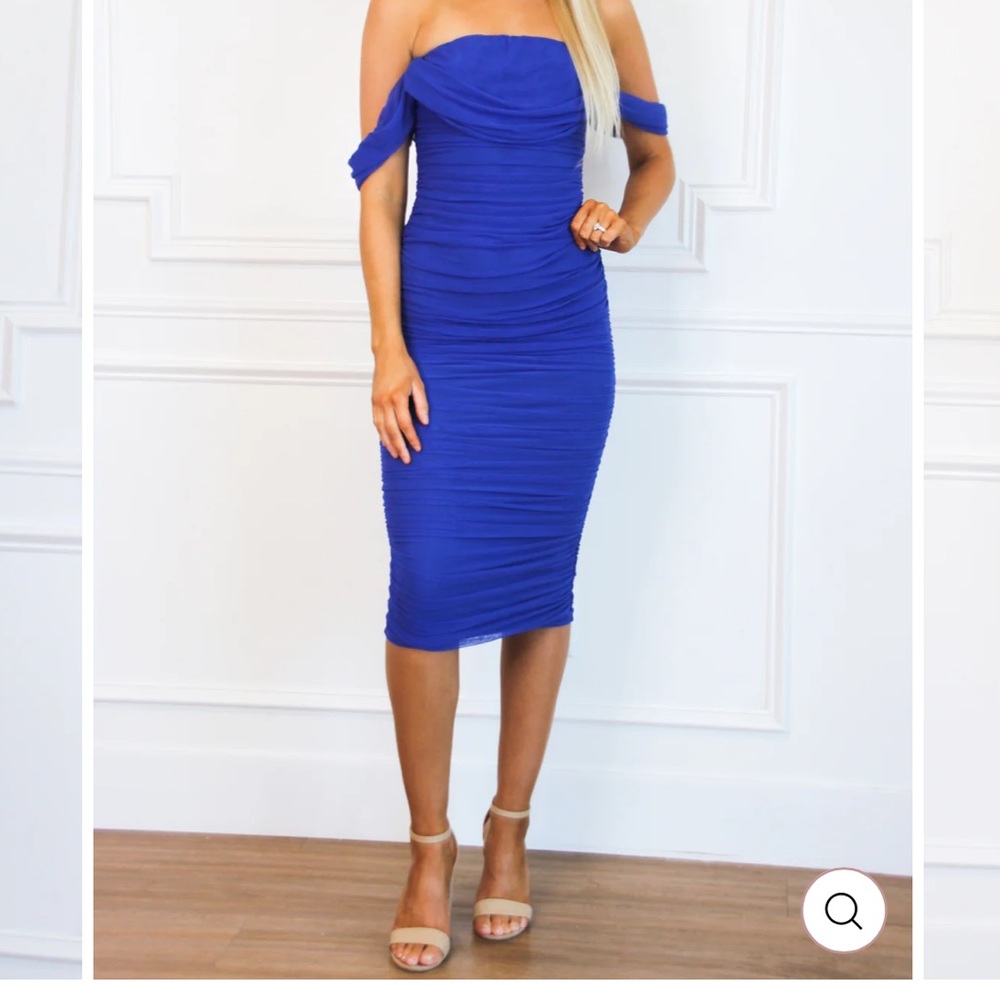 Royal Blue Ruched Midi Dress